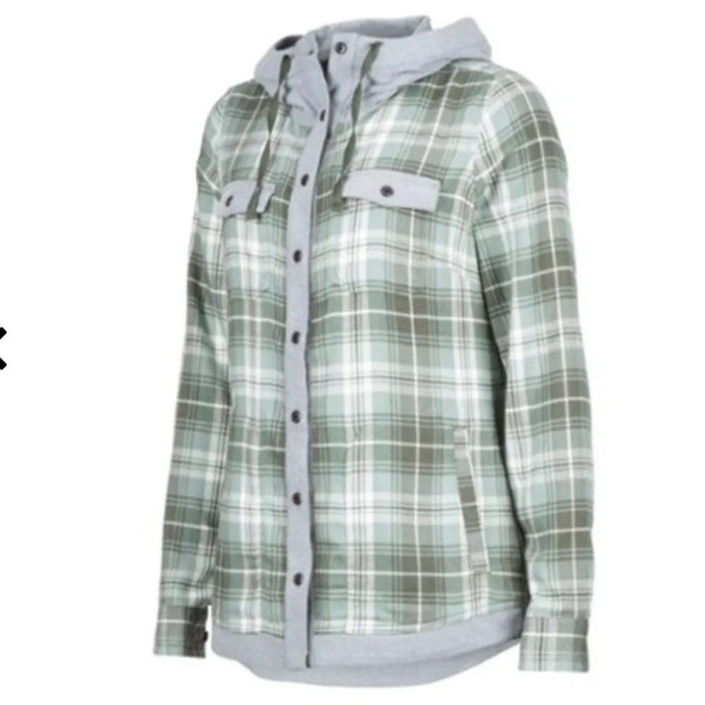 Marmot Reagan Shirt/Shacket with Hood Size Medium in Sea Fog (green/grey). GUC